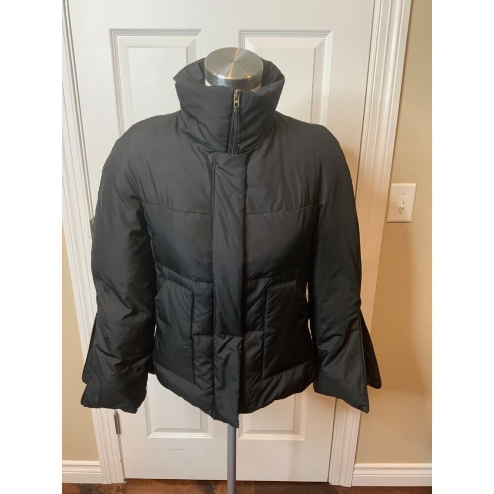 BCBG Max Azria  Black Zip-Up Down Fill Coat Jacket W/ Rib Cuff Sleeves, Size XS